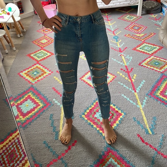 Topshop Jamie Slim Ripped Jeans HighRise 25 Distressed Blue - Picture 4 of 10